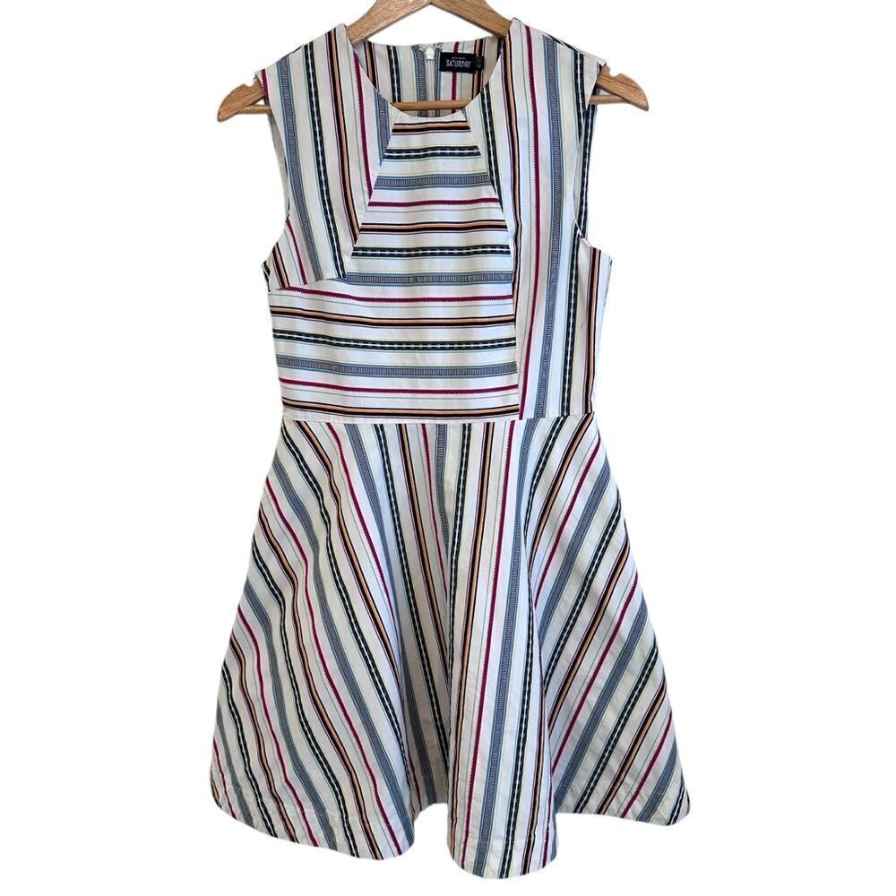 Kate Spade Saturday Cream and Multicolour Stripe Cotton Sleeveless Dress Size 4